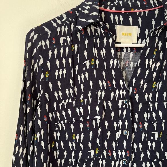 Anthropologie Maeve Wynwood Parrot BIrd Button Down Blouse Womens 0 - Picture 5 of 12